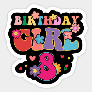 8th Birthday Girls Flower Funny B-day Gift For Girls kids Sticker